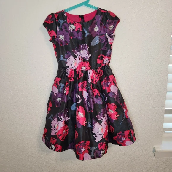 Gymboree Dressed Up Girl’s Black Pink Purple Florals Dress Size 8 sundress - Picture 2 of 15